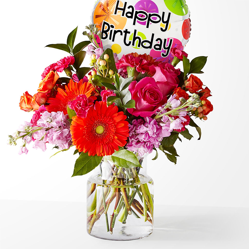 Fiesta Bouquet with Birthday Balloon – DANIELLE'S FLORIST, Rockaway Park NY