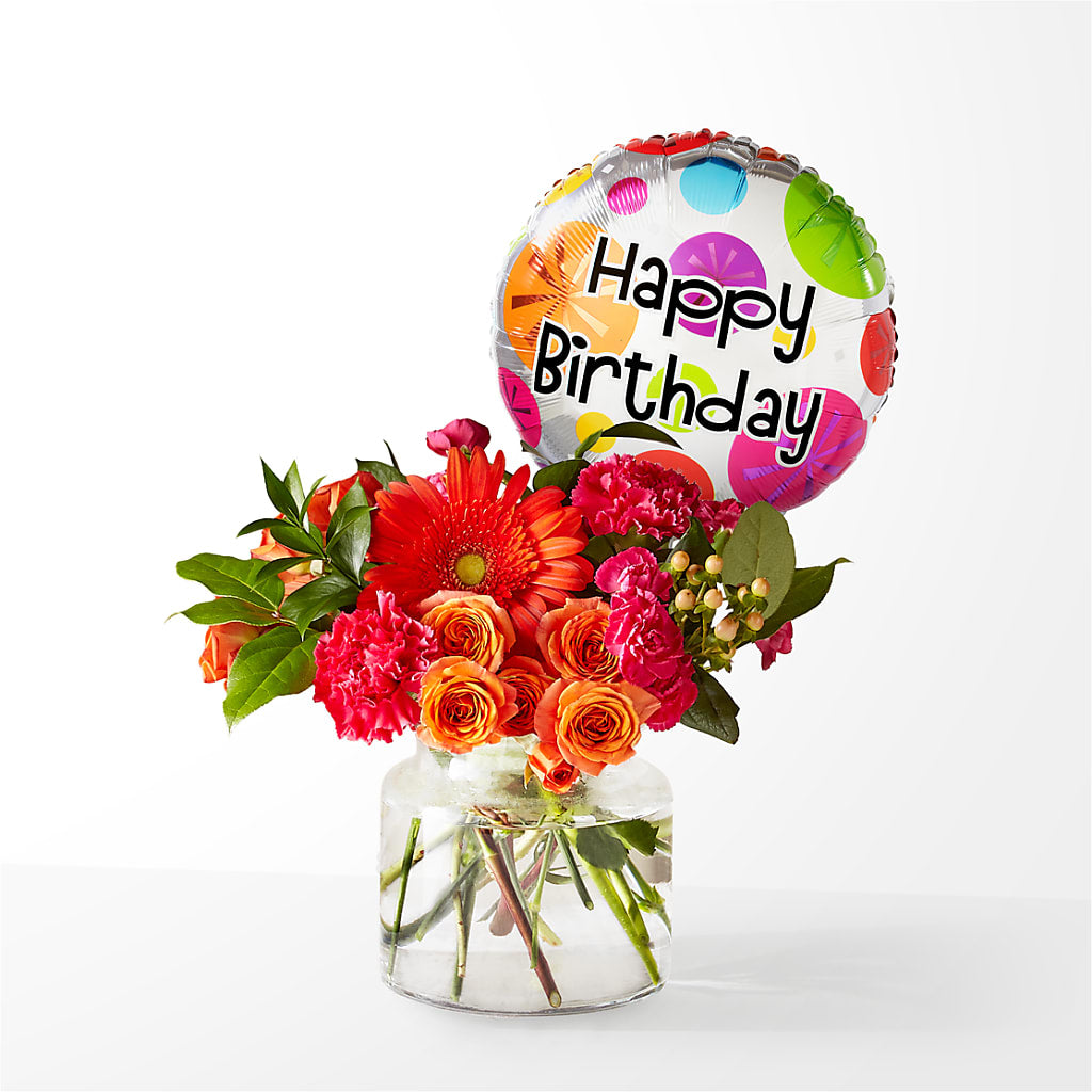 Fiesta Bouquet with Birthday Balloon – DANIELLE'S FLORIST, Rockaway Park NY