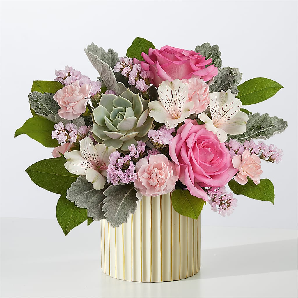 Dusty Rose Bouquet with Ivory Vase – DANIELLE'S FLORIST, Rockaway Park NY