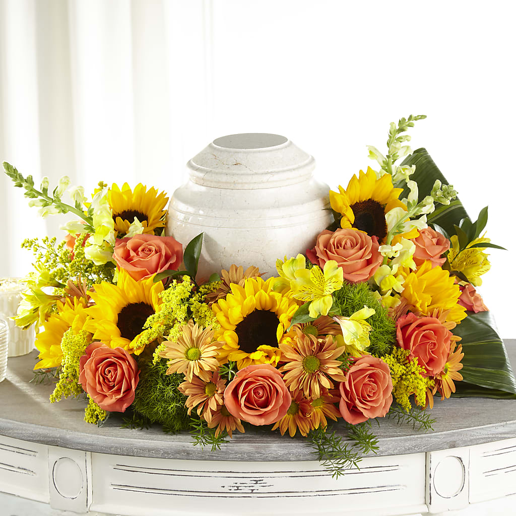 Faithful Sunflower Cremation Adornment – DANIELLE'S FLORIST, Rockaway Park NY