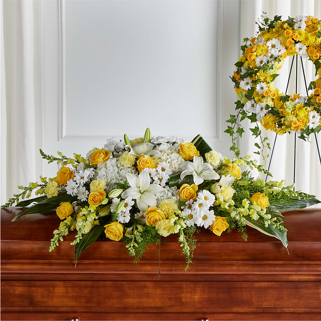 Golden Harmony Casket Spray – DANIELLE'S FLORIST, Rockaway Park NY
