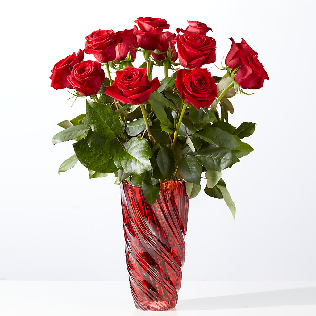 Classic Love Red Rose Bouquet with Luxe Swirl Vase – DANIELLE'S FLORIST, Rockaway Park NY