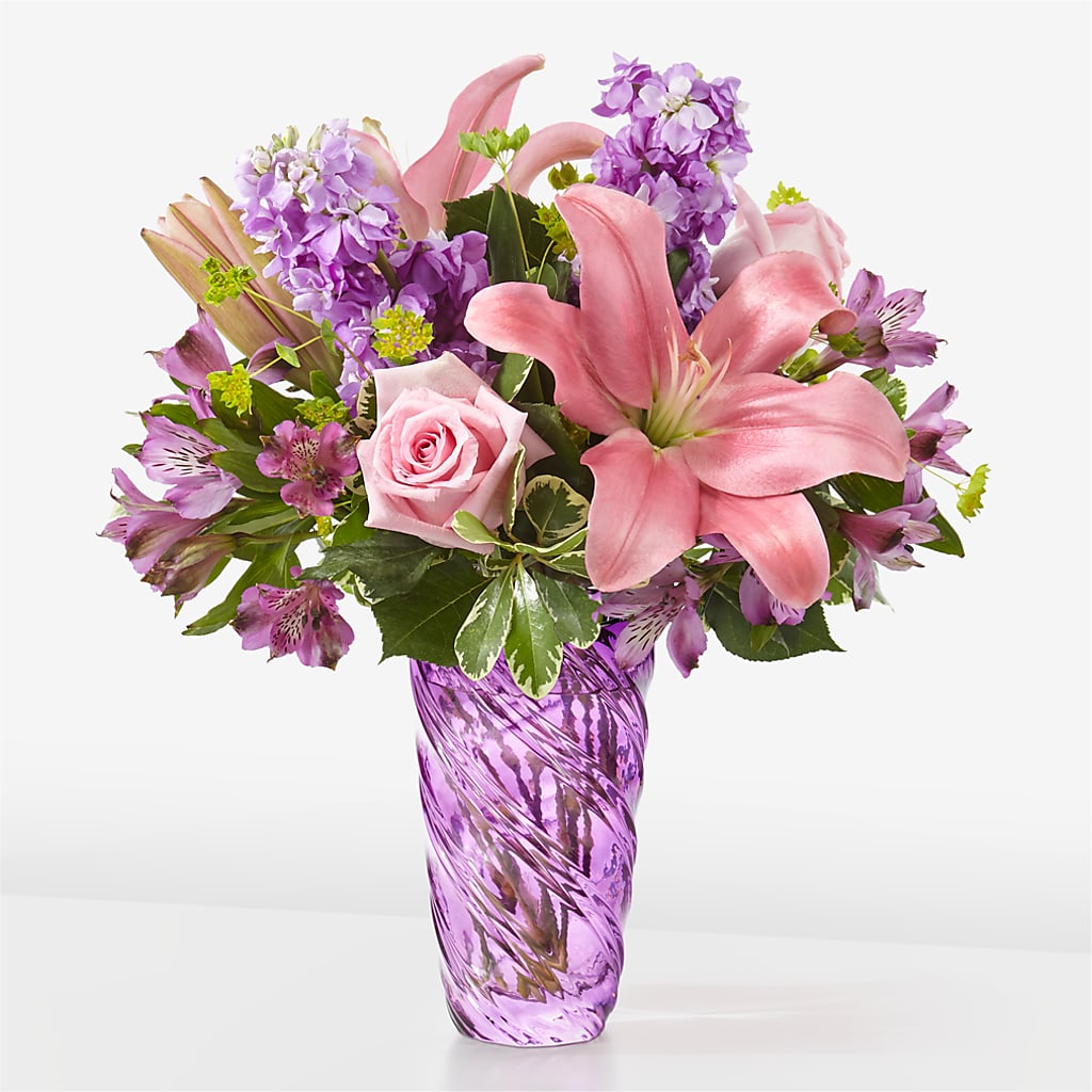 Precious Petals Bouquet with Luxe Swirl Vase – DANIELLE'S FLORIST, Rockaway Park NY
