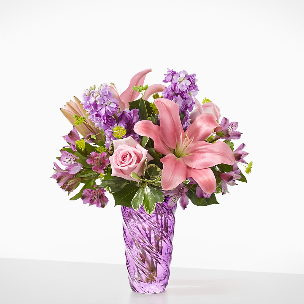 Precious Petals Bouquet with Luxe Swirl Vase – DANIELLE'S FLORIST, Rockaway Park NY