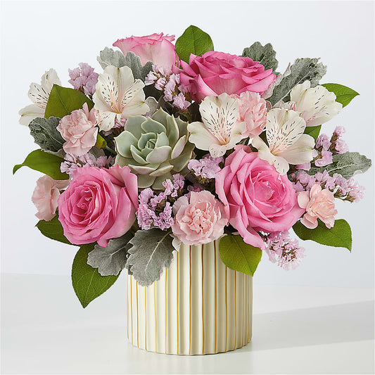 Dusty Rose Bouquet with Ivory Vase – DANIELLE'S FLORIST, Rockaway Park NY