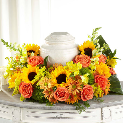 Faithful Sunflower Cremation Adornment – DANIELLE'S FLORIST, Rockaway Park NY