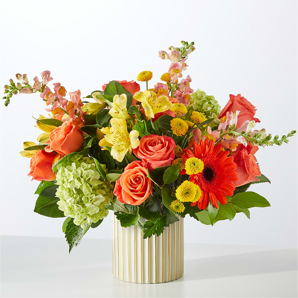 Autumn Sunshine Bouquet with Ivory Vase – DANIELLE'S FLORIST, Rockaway Park NY