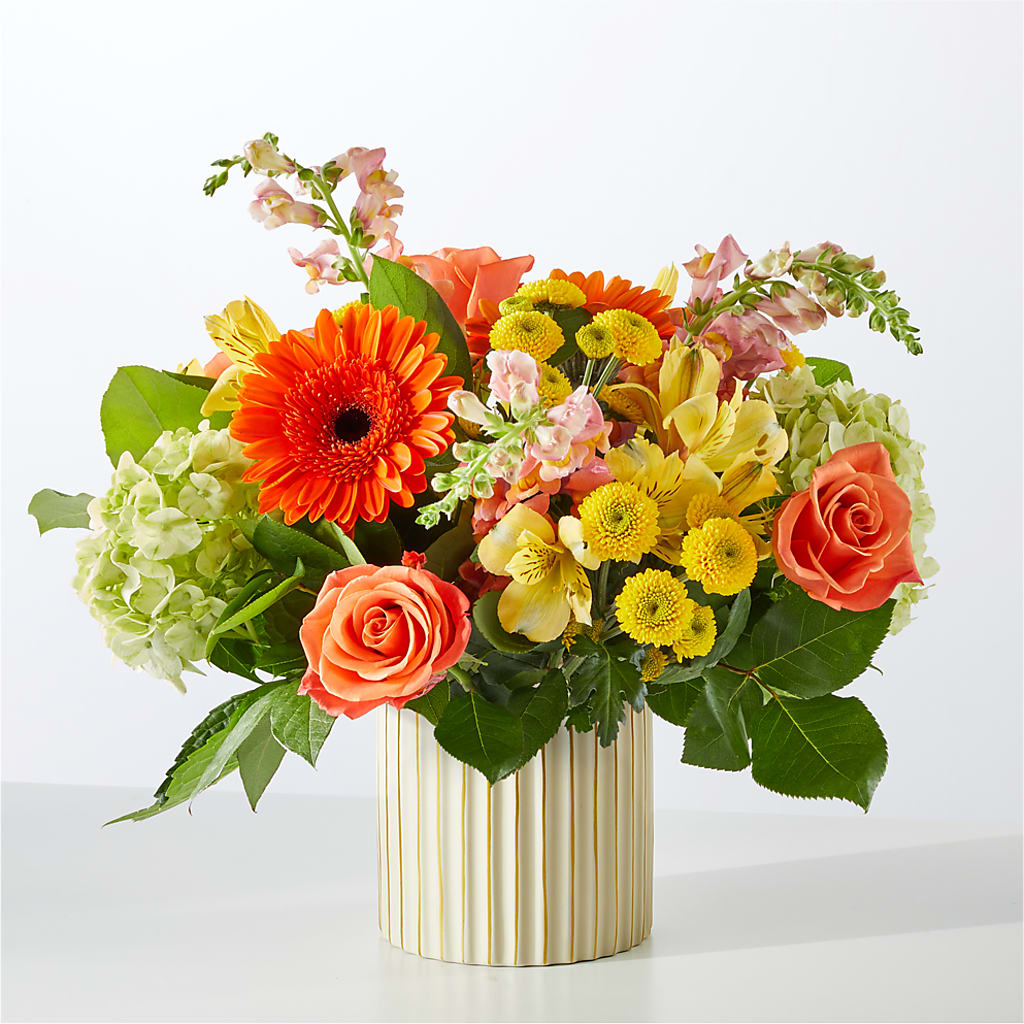 Autumn Sunshine Bouquet with Ivory Vase – DANIELLE'S FLORIST, Rockaway Park NY