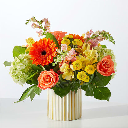Autumn Sunshine Bouquet with Ivory Vase – DANIELLE'S FLORIST, Rockaway Park NY