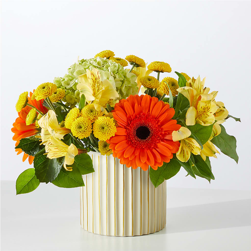 Autumn Sunshine Bouquet with Ivory Vase – DANIELLE'S FLORIST, Rockaway Park NY