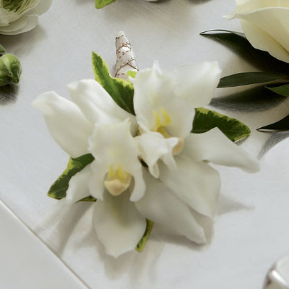 White Mini Cymbidium Boutonniere – DANIELLE'S FLORIST, Rockaway Park NY